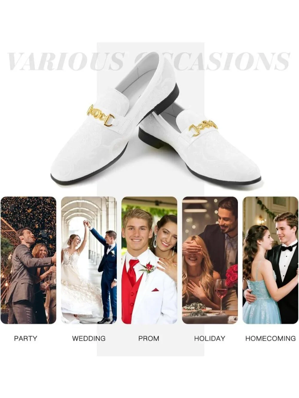 Jionrini Men's White Velvet Loafers Gold Buckle Penny Slip On Classical Shoes